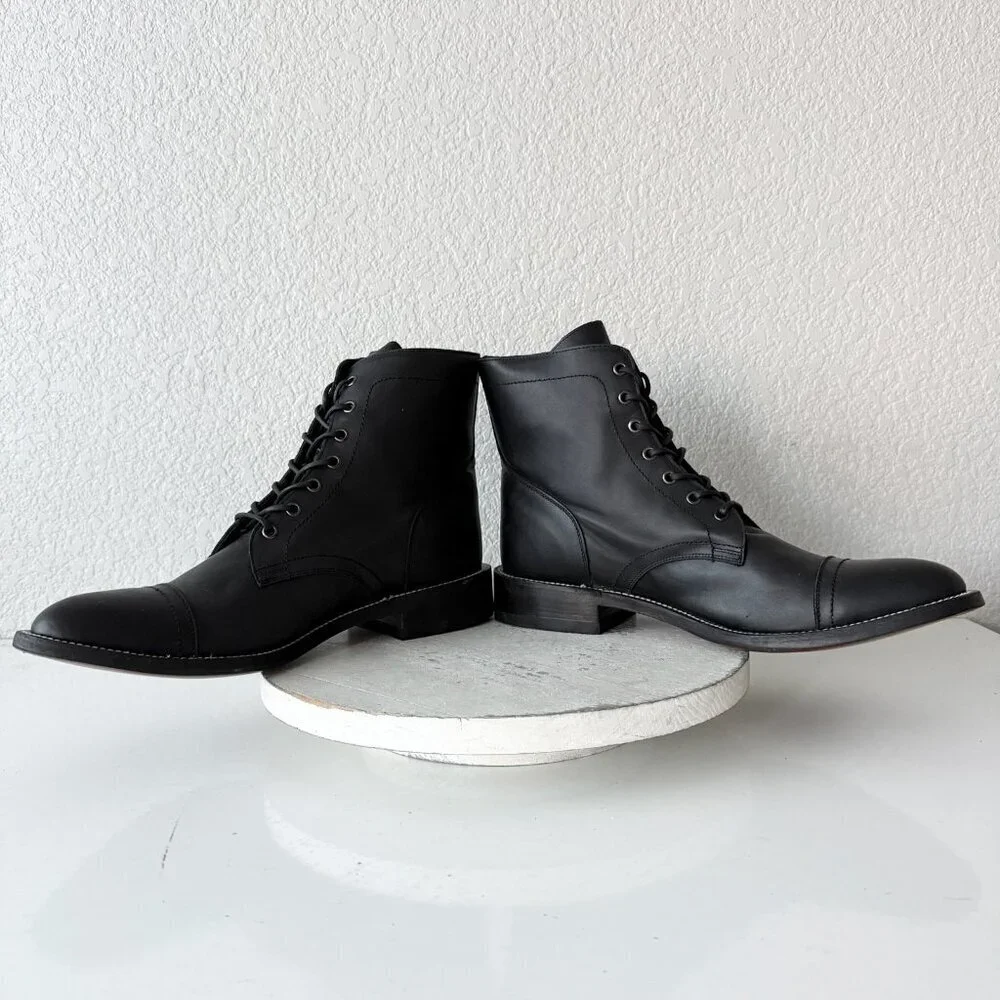 NEW Lane Mens Black Ankle Boots Size 12.5 Lace-up Casual Genuine Leather Sole